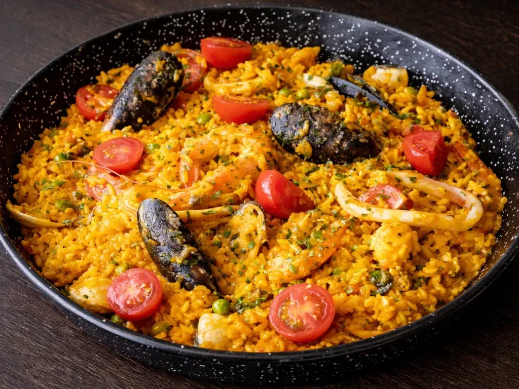 Arroz de marisco la tigaie (orez cu fructe de mare)